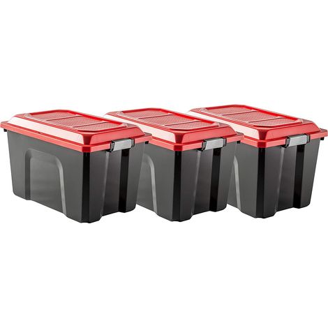 Sundis Locker 60L x3 Scatola plastica con Coperchio, Nero/Rosso, 3X60L, 3 unità (1/5)