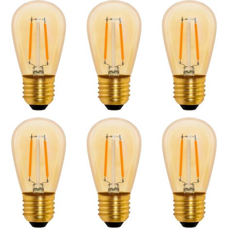 S14 E27 Vintage LED Filament Light Bulb, 1W Amber Edison 10W Incandescent Replacement, Non-Dimmable, Warm White 2200K, AC 220V, 6-Pack