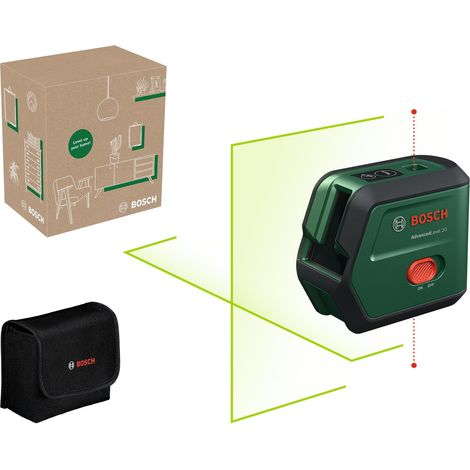 Bosch laser de crocette AdvancedLevel 2G (proiezione di crocette autolivellanti, laser verde, ioni di litio de batteria de 3,6 V con ricarica USB-C sull'utensile, in confezione e-commerce)