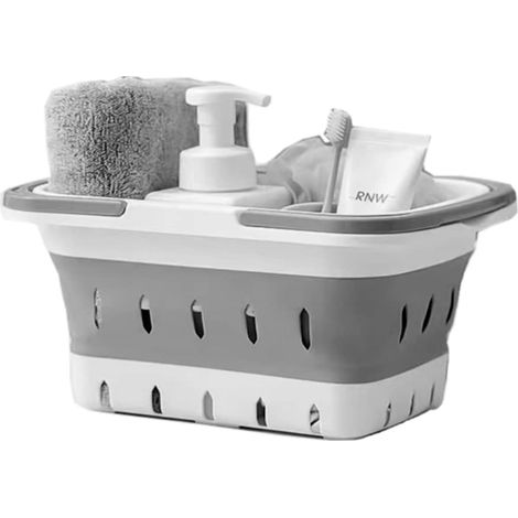 Panier de douche portable, panier de rangement pliable en plastique avec poignée, salle de bain (gris, 1 pièce)