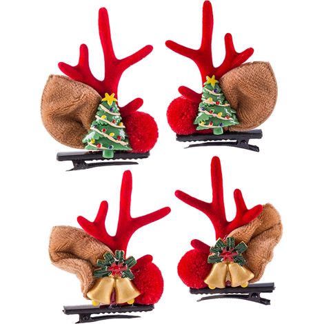 Pinces À Cheveux Noël - Cornes Et Oreilles Festives - Pour Fêtes De Fin D'Année Et Décorations De Sapin - Lot De 2 (1/5)