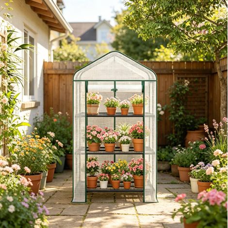 Mini serre 70x50x130 cm en PE et acier blanc avec étagères, gain de place pour balcon – MEUBLIV (1/4)