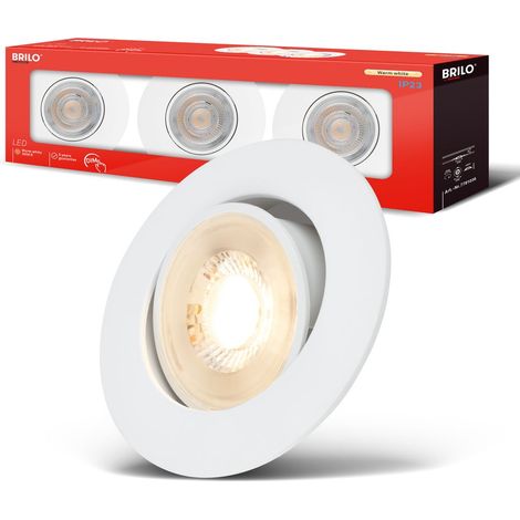 Briloner 3er Set LED Einbaustrahler Dimmbar Ø90x24 mm Rund 4,9W 480lm 3000K Warmweiß Schwenkbar Weiß - Einbauleuchten Wohnzimmer Flur (1/5)