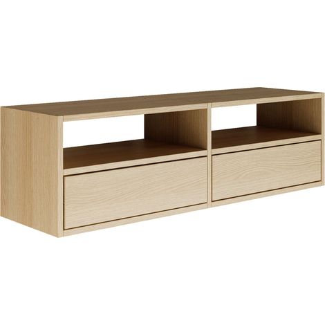 Selsey FRAMME – mueble TV suspendido con dos puertas y estantes abiertos – roble – 100 cm