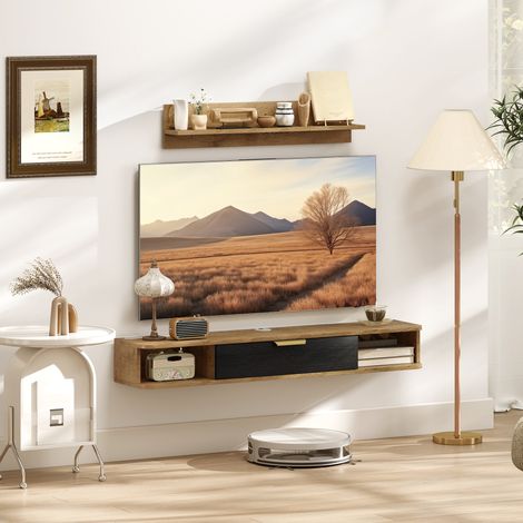 Conjunto de Muebles de Salón Muebles de TV con Estante de Pared Compartimentos Orificios para Cables 120x24x16 cm Roble (1/5)