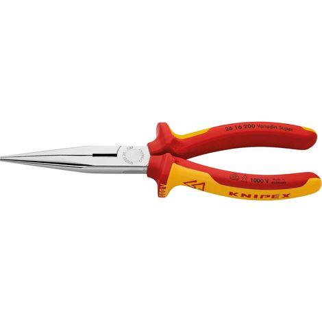 KNIPEX 26 16 200 Pinza per meccanica - con becchi mezzotondi con tronchese (pinza a becchi di cicogna) isolati con manici rivestiti in materiale bicomponente, collaudati VDE cromata 200 mm