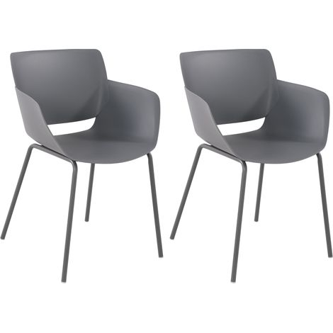 Set di 2 sedie da interno o da esterno in plastica grigio scuro con struttura in acciaio verniciato a polvere 100007307