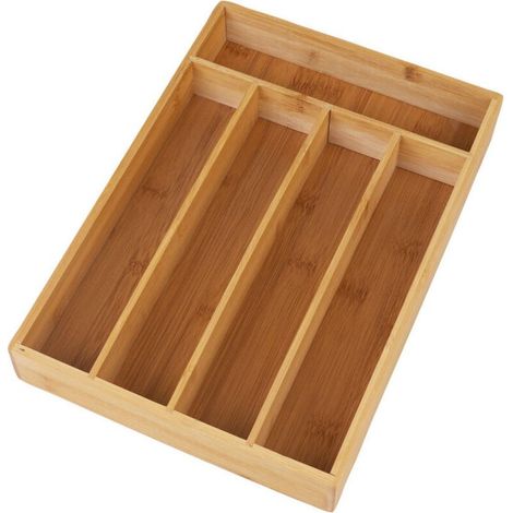 Range-couverts en bambou 5 compartiments – Dimensions 33cm x 23cm x 5cm – Rangement optimisé pour tiroirs – Matériau écologique – Wadiga (1/3)