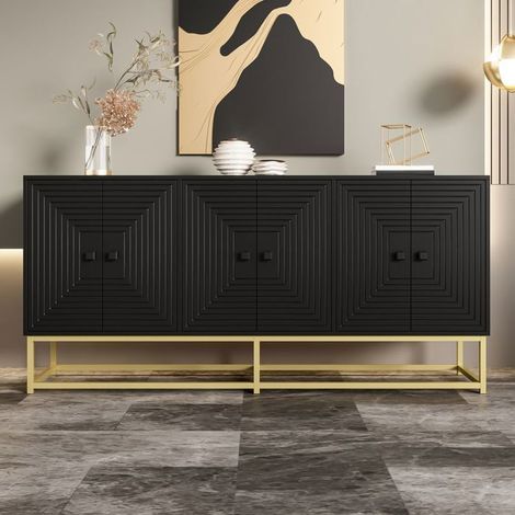 Buffet rangement spacieux 3 portes doubles coloris noir surface mate organisation pratique usage quotidien (1/5)