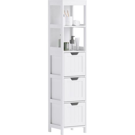 Meuble de salle de bain, 2 étagères, 3 tiroirs, matériau hydrofuge, blanc avec fonction de rangement et d'affichage idéal pour salon, chambre à coucher ou bureau