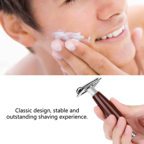 Rasoir classique pour homme à double lame, en bois, pour une épilation et un rasage de la barbe en toute sécurité. (1/5)