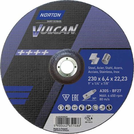 Norton Clipper Schruppscheibe Vulcan Stahl/Inox gekrö. 230x6,4 (1/2)