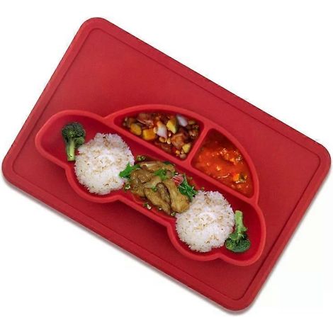 Ensemble de 3 assiettes carrées en silicone alimentaire, rouge. (1/5)