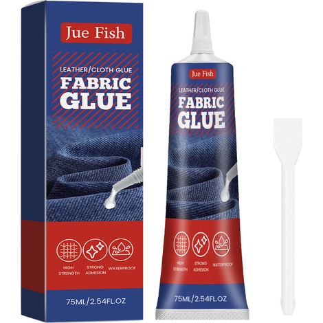Colle textile JUE FISH pour réparer et coller les trous dans les vêtements, le cuir, les semelles de chaussures et les tissus - 75 ml + raclette 1 (1/5)