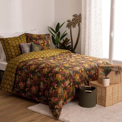 Parure de Lit 3 Pièces Jungle "tropical Boudoir" 240x220cm Kaki (1/3)