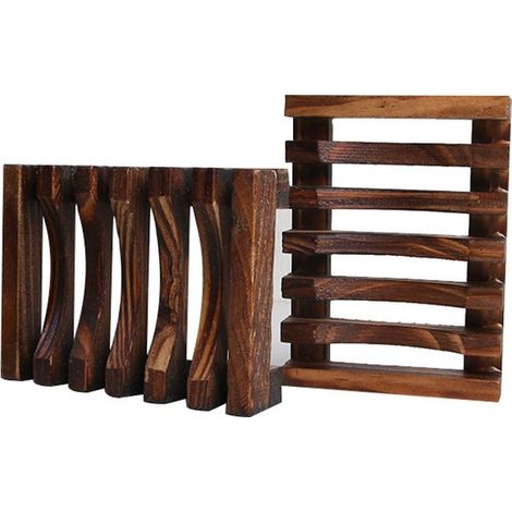 2 jaboneras de madera natural para baño, biodegradables, sin residuos, sin plástico, color carbón (1/4)