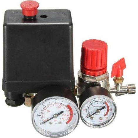 – Regulador de presión de aire de 240 V y 15 A – Manómetro integrado – Roscas NPT de 1/4" y 1/8" – Ahorro de energía para compresores (1/4)