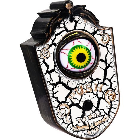 Sonnette d'Halloween en forme d'œil, yeux lumineux et sons effrayants, décoration de porte, accessoire de fête terrifiant, blanc craquelé (1/5)
