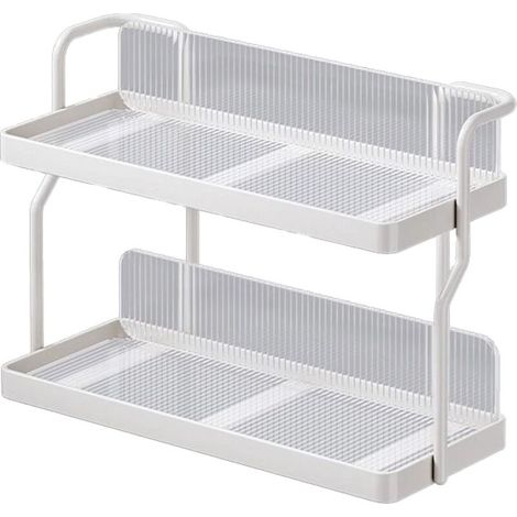 Organisateur de comptoir 2 niveaux en acier carbone pour cuisine, étagère à épices multifonctionnelle pour chambre, salle de bains, placard, sous l'évier, couleur blanc crème