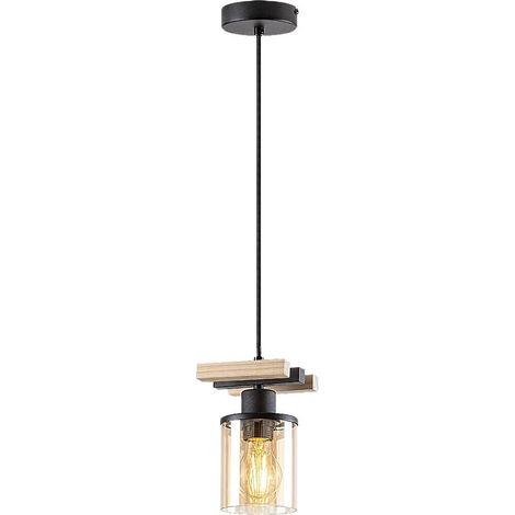 Lampe suspendue niylah métal / bois en verre noir ambre e27 1 x max.25W l: 12 cm h: 120 cm Ø9.5 cm (1/5)
