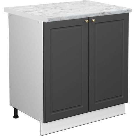 Spülenunterschrank Fame-Line, Anthrazit Hochglanz, 80 cm mit Regal, AP Marmor, Vicco