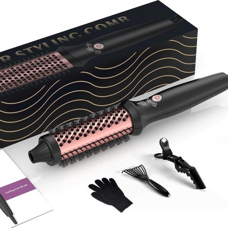 3 in 1 Thermal Brush 32mm, Round Styling Brush with 160-204℃, Dual Voltage, Suitable for Travel, Hair Brush for Styling (Black Rose) (1/5)