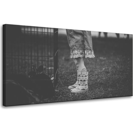 Leinwanddruck: Schwarze und weiße Gummistiefel, 80 x 40 cm