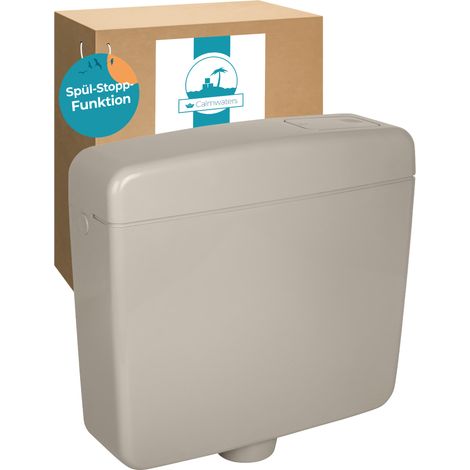 Calmwaters® Spülkasten Grau mit Spül-Stopp-Funktion, 6-9 Liter Spülmenge, Aufputzspülkasten WC schmal, flacher Spülkasten Elements, Aufputz-Montage, Start-Stopp-Taste, Manhattan-Grau, 29HB2717 (1/5)