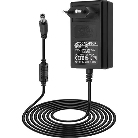 Alimentation 12V 3A 36W Universel AC/DC, Connecteur 5.5x2.5mm Alimentation de Remplacement 100-240V vers DC 12V 3A, Chargeur pour LED, Routeur, Caméra, Haut-Parleur, Écran LCD, Système Télé (1/5)