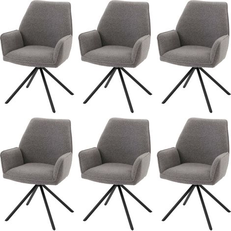 [NON UTILIZZATO] Set di 6 sedie per sala da pranzo HHG-490, con braccioli, seduta girevole, tessuto bouclé Oeko-Tex MVG, grigio chiaro