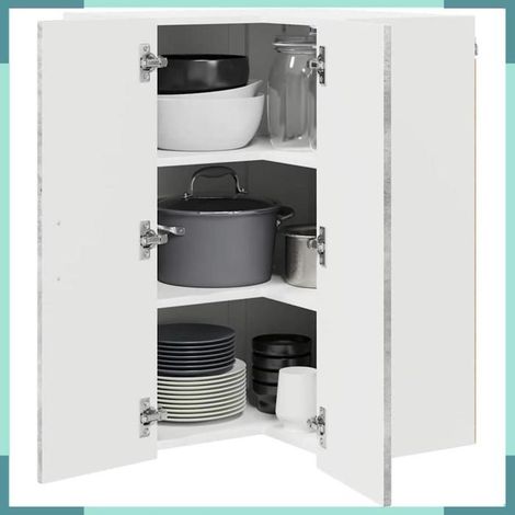 Armoire d'angle murale de cuisine - Kalmar - Gris béton - Bois d'ingénierie - 57 x 57 x 80 cm (1/5)