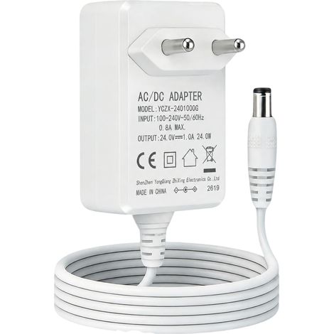 Alimentation 24V 1A pour Rubans LED, Transformateur 24W AC 200-240V à DC 24V avec Câble 1,5m, Jack DC 5,5 x 2,1mm, Adaptateur Secteur pour Routeur, Réveil Radio, Bande Lumineuse LED, Caméra (1/5)