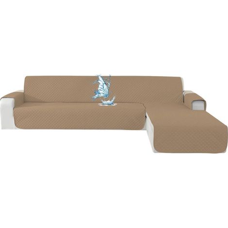 Ecksofa Überwurf L-Form 4 Sitzer wasserdicht, rutschfest, für links/rechts, hellbraun (1/5)