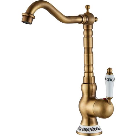 Waschtischarmatur Messing Antik mit Keramikgriff, Retro Design, Wassersparend (1/5)