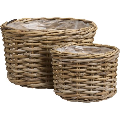 Kalak - Set 2 cesti bassi in rattan kubu naturale