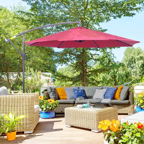 3x3 m großer Gartenschirm mit verstellbarem Dach, Kreuzfuß, Belüftungsöffnungen, Kurbelgriff, neigbarem Schirmdach aus Stahl und Polyester, für Terrasse, Garten oder Terrasse, Dunkelrot
