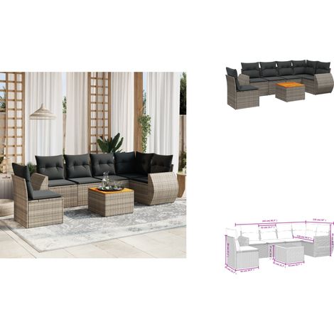 7-tlg. Garten-Sofagarnitur mit Kissen Grau Poly Rattan - Gartenmöbel - Esstischgarnituren - Outdoor Möbel - Lounge Set - Rattan Gartenmöbel
