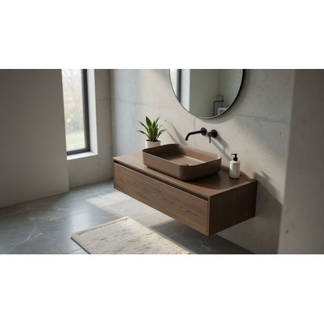 Lavabo rettangolare da appoggio senza troppo pieno in ceramica senza foro rubinetto - Tortora Opaco