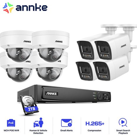 ANNKE 12MP Kit de vidéosurveillance Extérieur,16CH NVR avec 8X 12MP Caméra IP PoE Vision Nocturne Couleur,Accès Distance Caméra de Surveillance Kit,4 Balle+4 Dôme,2TB HDD (1/5)