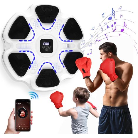 Machine de Boxe de Musique pour Enfants, Boxe Mural Musique Bluetooth Rechargeable à Montage Mural avec 3 Niveaux de Vitesse, Gants, Lumières Cool, Boxe Enfant