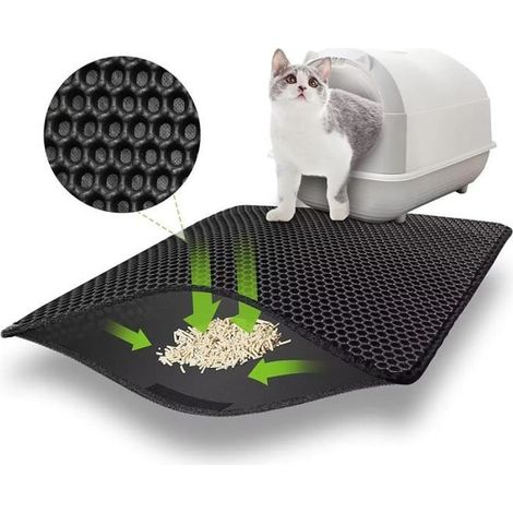 1 tapis litière chat, imperméable et antidérapant, EVA non toxique, 75x55 cm, pour bac à litière ou coin toilette félin (1/4)
