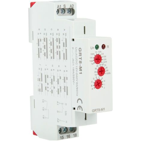 Relais temporisé 10 fonctions 35MM – Montage rail DIN – AC/DC 12V 240V – Plage de réglage 0,1s à 10 jours – Indicateurs LED - 50-60Hz
