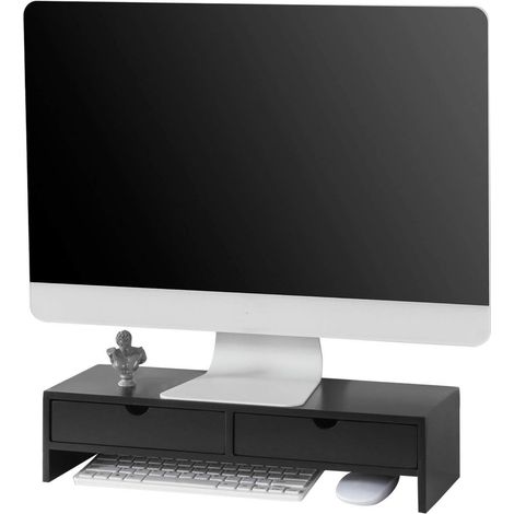 Sobuy – Réhausseur d'écran ergonomique pour ordinateur – Bois MDF laqué noir – Dimensions L47cm x P18cm x H11cm – Capacité 10kg – BBF02SCH