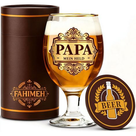 Cadeau Anniversaire Papa, Verre a Biere 400 ml, de Fille Fils Homme Personnalise Idee Cadeaux, pour Fete des peres Noel, Avec Sous-verre (1/5)
