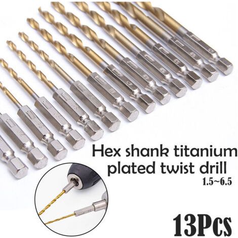 13 pièces 1.5mm - 6.5mm revêtu de titane HSS jeu de forets hexagonaux changement rapide rapide pour le plastique à bois (1/5)