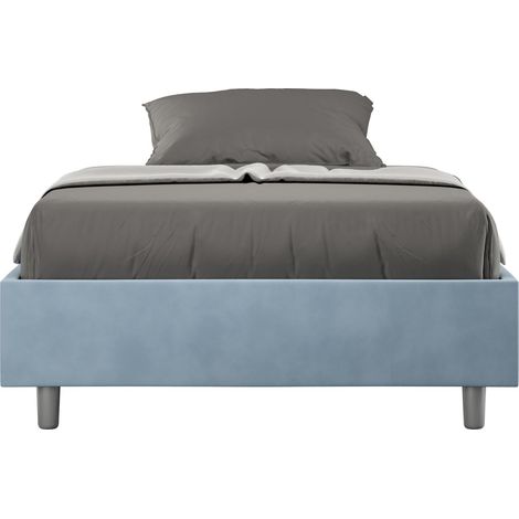 Letto Matrimoniale Francese Sommier 140x190 cm con Rete e Contenitore Azelia Azzurro (1/3)