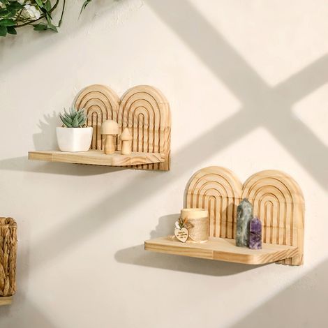 Étagères murales arquées Boho 2 pièces, étagères flottantes Design arc-en-ciel, supports de rangement décoratifs pour décoration murale (1/5)