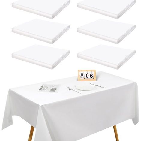 Lot de 6 nappes blanches jetables, nappes pour boissons, nappes en papier, 137 x 274 cm, nappes rectangulaires pour réceptions (1/4)