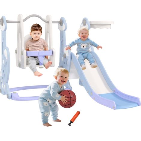 Pour s'amuser à la maison, aire de jeux enfant 4 en 1 avec toboggan amorti, balançoire sécurisée et fusée (1/5)
