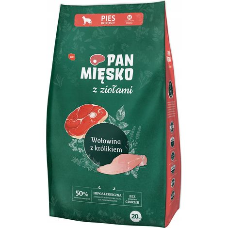 Alimento seco para perros Mr. Meat con hierbas, sabor a carne de res y conejo, para razas medianas, 20 kg. (1/5)